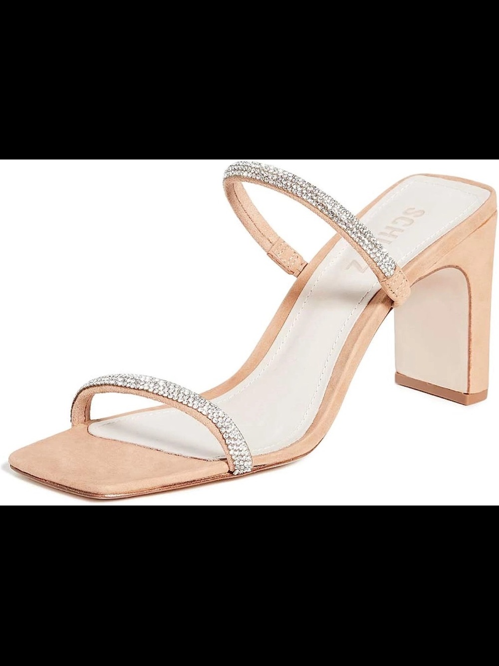 Schultz Salwa Women's Blush Suede Block Heel Sandal with Rhinestone Straps